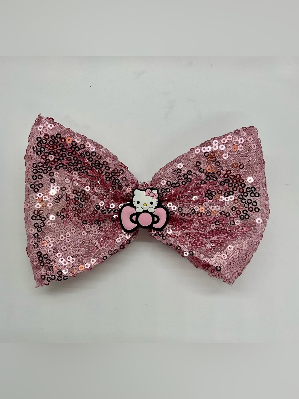One HELLO KITTY SANRIO Sequin Ribbon Hair Bow in Pink Handmade